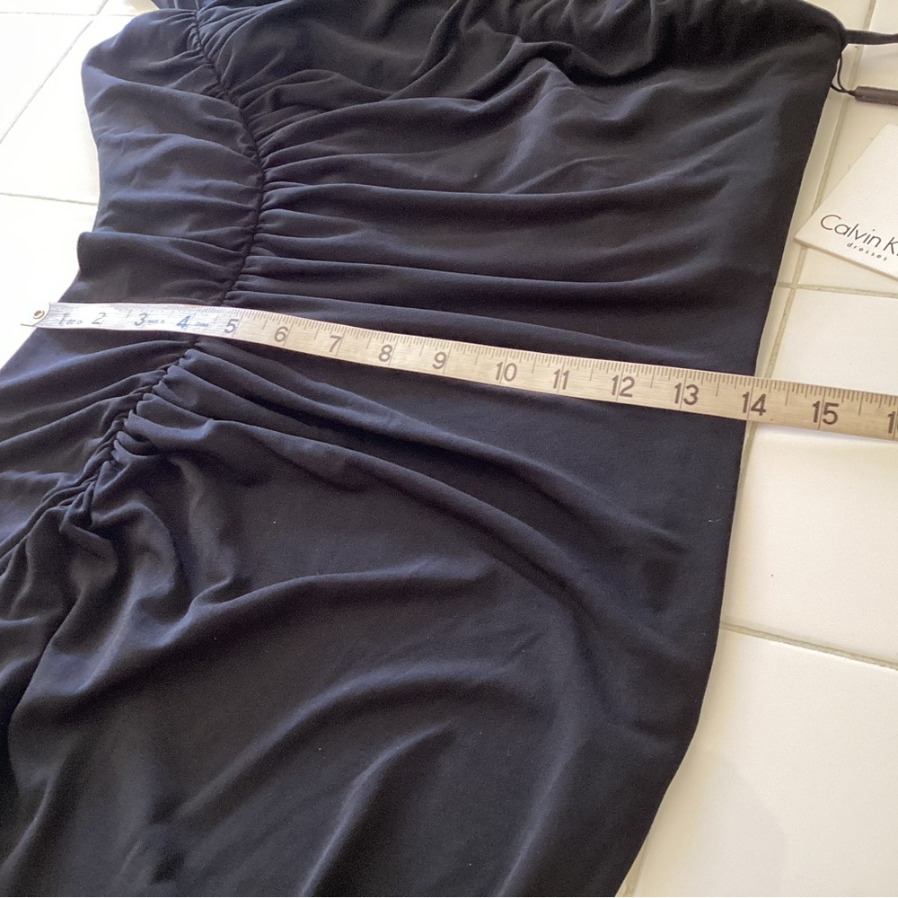 NWT Calvin Klein Black Asymmetrical Ruched Jersey Long Gown - Picture 10 of 15
